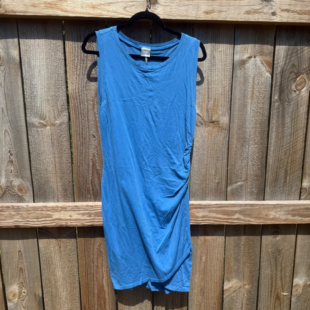 Bobi Los Angeles Blue Sleeveless Side Ruched Knit Tulip Hem Mini Dress Large
